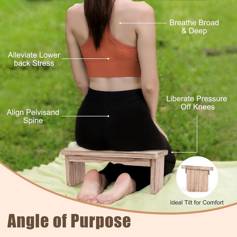 Elfzone Meditation Bench - Yoga Bench,Wooden Zen Meditation Stool Kneeling Bench for Mindfulness Practice Tea Ceremony and Relaxation Ergonomic Design for Comfort and Support Household (Light Wood) - Image 5